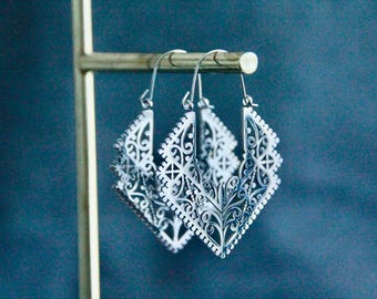 Bohemian Earrings | Large Hoop Earrings | Stainless Steel Laser Cut Earrings | Silver Metal Earrings | Original Jewelry | 50mm | Non Tarnish