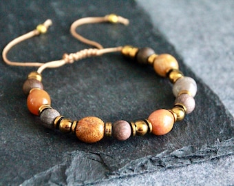 Fossil Coral and Bronzite Bracelet | TIMELESS BEAUTY | Natural Gemstone Macrame Bracelet | Adjustable | Original Organic Earthly Creation
