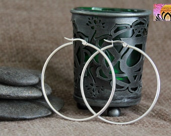 55mm Shiny Silver Hoop Earrings | Hypoallergenic Stainless Steel | Silver Plated | Bohemian Hoops | Sensitive Ears