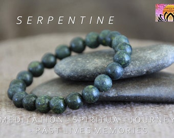 Serpentine Bracelet | MEDITATION/SPIRITUAL/PAST Lives Memory | Gemstone Stretchy Bracelet | Mala Bracelet | Chakra Healing Bracelet | Unisex