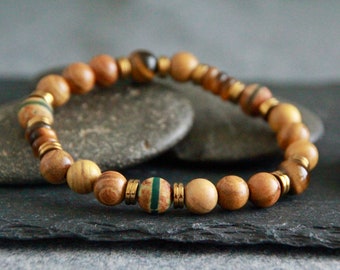 Palo Santo Boho Bracelet | Tigers Eye DZI beads | Stretchy Gemstone and Wood Bracelet | Unisex | Original Organic Natural Ethnic Jewelry