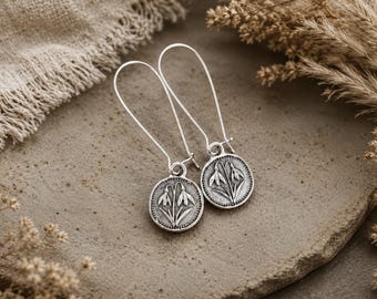Snowdrop Flower Earrings | Antique Silver Metal Earrings | Hancrafted Earrings | Light Dangle Earrings | Original Ethnic Rustic Jewellery