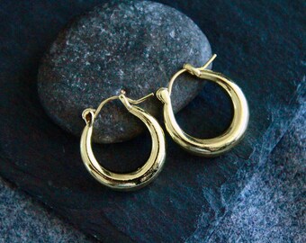Chunky Teardrop Gold Hoops | 18k Gold | Thick Earrings | 20x18mm | Original Boho Tribal Ethnic Earrings