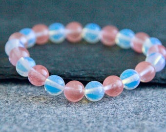 Cherry Quartz Opalite Bracelet | REBIRTH | Long Lasting ROMANTIC Relationships | Fatigue Depression | Stretchy Gemstone Bracelet | 8mm