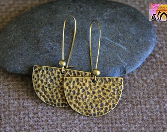 Half Circle Earrings | Antique Bronze Earrings | Fan Earrings | Rustic Metal Earrings | Bohemian Ethnic Jewelry | Half Moon Dangle Earrings