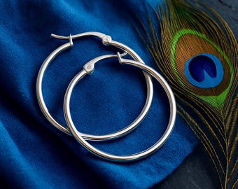 45mm Shiny Silver Hoop Earrings | Hypoallergenic 304 Stainless Steel Earrings | Original Boho Hoops