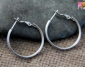 30mm Stainless Steel Hoop Earrings-Hypoallergenic 304 Stainless Steel Earrings-Modern Original Hoops-Boho Ethnic Tribal Round Earrings