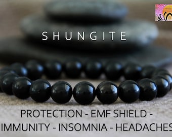 Shungite Bracelet | PROTECTION/EQUILIBRIUM/IMMUNITY | Emf Shield | Root Chakra | Grounding | Natural Crystal Stretchy Bracelet | Unisex