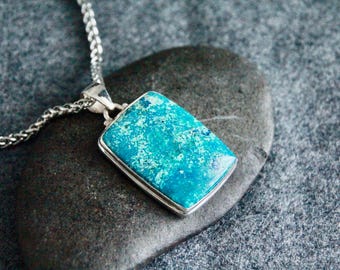 Shattuckite Pendant in Sterling Silver | 42x23mm | High VIBRATIONS/SPIRITUALITY/PSYCHIC | Gemstone Boho Jewelry | Chakra Healing Crystal