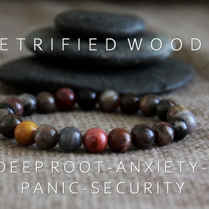 Petrified Wood Bracelet-Deep ROOT/ANXIETY/PANIC/Security-Natural Gemstone Stretchy Bracelet-Organic Earthly Jewelry-Original Boho Creation