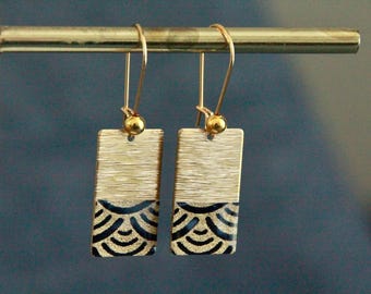 Elegant Black and Gold Earrings | Japanese Paper on Metal Charm Earrings | Unique Handmade Jewelry | Original Celebration Statement Earrings