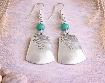 Turquoise Silver Ethnic Earrings | PROTECTION/LUCK/WISDOM | Throat and Third Eye Chakras | Antique Silver Earrings | Boho Ethnic Earrings