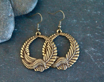 Bronze Earrings | Palm Leaf Earrings | Antique Bronze | Metal Dangle Earrings | Boho Ethnic Jewelry | Original Handmade Rustic Earrings