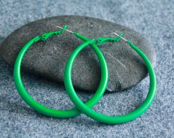 50mm Large Green Hoops | 4mm Thick | Sterling Silver Pin |  Bohemian Chic Ethnic Tribal Earrings | Latchback | Original Colourful Hoops