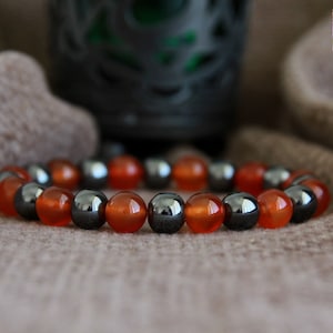 Carnelian Hematite Bracelet-COURAGE/CONFIDENCE/GROUNDED-Stretchy Gemstone Bracelet-Organic Jewelry-Healing Crystal Bracelet-Mala Bracelet