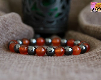Carnelian Hematite Bracelet-COURAGE/CONFIDENCE/GROUNDED-Stretchy Gemstone Bracelet-Organic Jewelry-Healing Crystal Bracelet-Mala Bracelet