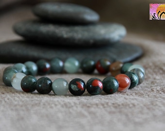 African Bloodstone Bracelet | Natural Gemstone Stretchy Bracelet | Stacking Bracelet | Mala Bracelet | Boho Crystal Jewelry | 8mm | Unisex