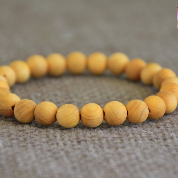 Bracelet en bois de cèdre-bracelet extensible en bois de cèdre parfumé-bracelet en bois de cèdre véritable-bijoux yoga bohème-bracelet de perles de bois-bijoux naturels