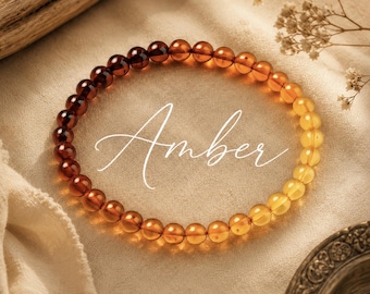 Amber Bracelet | PROTECTION | VITALITY | RENEWAL | 4mm beads | Ombre Variegated Amber Bracelet | Fine Stretchy Bracelet | Women Jewellery