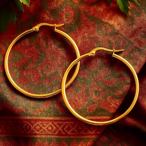 Aros dorados muy grandes de 65 mm / Aros de acero inoxidable hipoalergénico chapados en oro de 18 quilates / Pendientes bohemios étnicos tribales modernos / Aros grandes