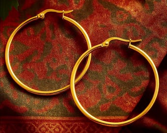 65mm Very Large Golden Hoops | 18K Gold Plated Hypoallergenic Stainless Steel Earrings | Original Bohemian Modern Earrings | Large Hoops