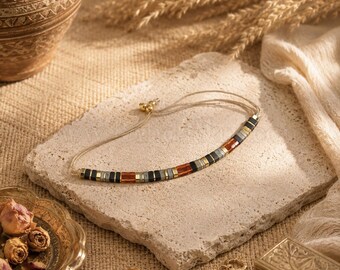Tiled Beaded Bracelet | Miyuki | Fine Bracelet | Handmade Minimalist Bracelet | Adjustable | Slider Bracelet | 4.5mm wide | Choose Colour