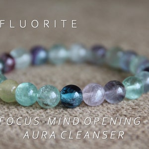 Fluorite Bracelet | FOCUS - Mind OPENING - AURA Cleansing | Heart Third Eye Chakras | Stretchy Gemstone Bracelet | Healing Crystal Bracelet