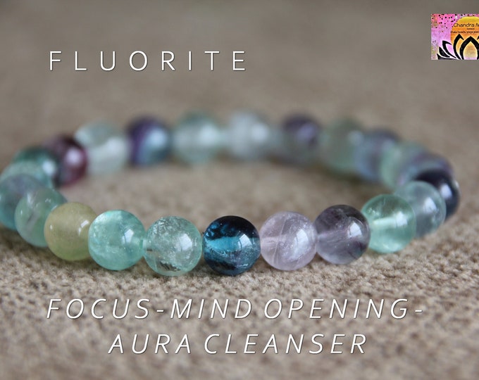 Featured listing image: Fluorite Bracelet | FOCUS - Mind OPENING - AURA Cleansing | Heart Third Eye Chakras | Stretchy Gemstone Bracelet | Healing Crystal Bracelet