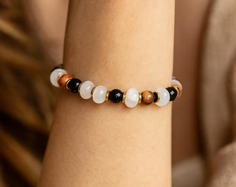 Quartz Onyx Agate Bracelet | CLARITY | CHALLENGES | HARMONY in Relationships | Statement Bracelet | Original Natural Gemstone Bracelet