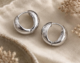 Chunky Huggies | Silver Round Hoops | 17mm | 13mm Thick | Brass Earrings | Hinged Hoops | Huggies | Thick Hoops | Ear Stack | Small Hoops