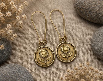 Sunflower Earrings | Antique Bronze Metal Earrings | Hancrafted Earrings | Light Dangle Earrings | Original Ethnic Rustic Jewellery