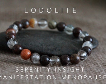 Lodalite Bracelet | SERENITY-INSIGHT-MANIFESTATION | Menopause Pms | Natural Healing Crystal | Stretchy Bracelet 8mm | Boho Unisex Jewelry