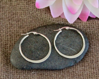 35mm Silver Hoop Earrings | Hypoallergenic Stainless Steel Earrings | Original Modern Wide Flat Side Hoops
