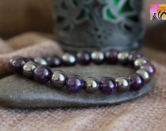 Amethyst Hematite Bracelet | BALANCE PROTECTION CONFIDENCE |Stretchy Yoga Stacking Bracelet | Chakra Reiki Gemstone Healing Bracelet
