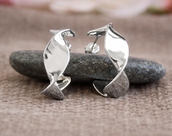 Chunky Twisted Hoops | Brass Earrings or Gold | Silver Half Hoops | Original C Shape Open Hoops | Studs | 25mm | 10mm Thick Wide | Boho Chic