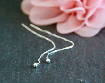 Sterling Silver Thread Earrings | 905 Silver | 8cm long | 3.15" | Thin 0.7mm Chain | Ball Dangle Long Chain Earrings | Minimalist Earrings