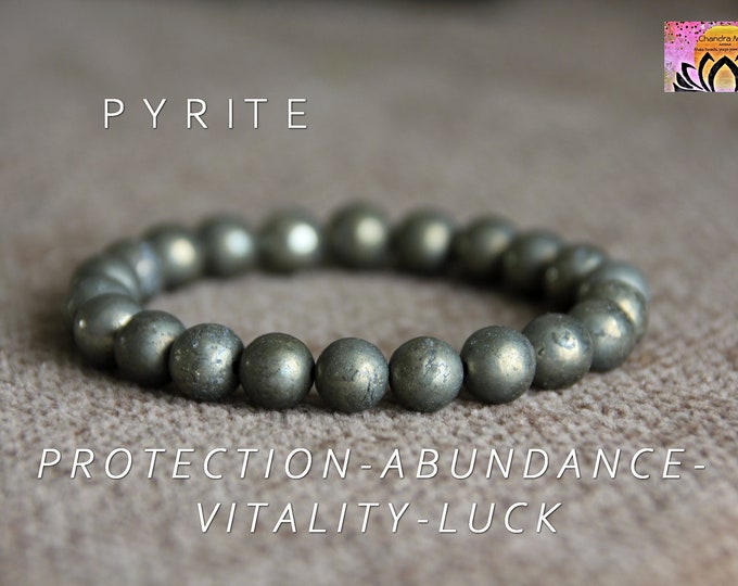 Pyrite Bracelet-PROTECTION/ABUNDANCE/VITALITY/Luck-Chakra-6mm-Gemstone Healing Bracelet-Boho Crystal Bracelet-Natural Jewelry