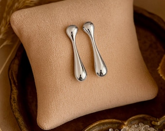Liquid Silver or Gold Studs | 18k Gold or Silver | Long Teardrop Earrings | 28x6.5mm | Elegant Minimalist Earrings | Statement Earrings