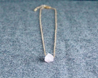 Rose Quartz Necklace | Minimal Dainty Fine Delicate | Untreated Natural Raw Rose Quartz Crystal | Golden Chain | Organic Gemstone Jewelry