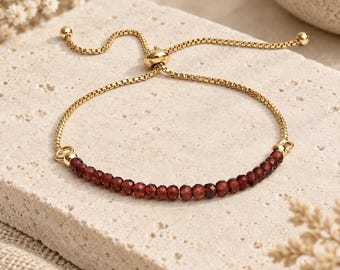 Garnet Bracelet | PASSION | DEVOTION | VITALITY | Natural Gemstone | Boho Minimal Jewellery | Fine Bracelet | Adjustable | 3.5mm