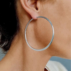 55 mm sehr große Silber Creolen | Hypoallergene Edelstahl-Ohrringe | Moderne Original Flat Side Creolen | Boho ethnischen Ohrringe
