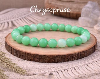 Chrysoprase Bracelet | Australian Jade | 7mm beads | Stretchy Gemstone Bracelet | Quality Original Organic Natural Jewelry | Rare Gemstone