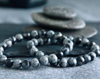 Snowflake Obsidian Bracelet | Learn From MISTAKES | Body Mind Spirit BALANCE | Inner Centering | Black Stretchy Gemstone Bracelet | Unisex