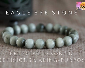 Eagle Eye Stone Bracelet | RELAXING/PURPOSE/DECISIONS Making | Insomnia Healing | Gemstone Stretchy Bracelet | Grey Bracelet | 8mm beads