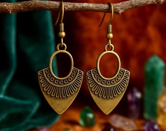 Small Bronze Ethnic Earrings | Antique Bronze | Metal Dangle Earrings | Bohemian Rustic Jewelry | Original Handmade Statement Earrings
