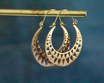 Hollow Moon Earrings | Large Hoop Earrings | Stainless Steel Laser Cut Earrings | Gold Metal Earrings | Original Boho Summer Jewelry