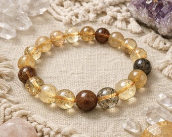 Rutilated Quartz Bracelet | The ILLUMINATOR | Optimism | Confidence | Natural Healing Crystal | 8mm | Boho Unisex Stretchy Bracelet