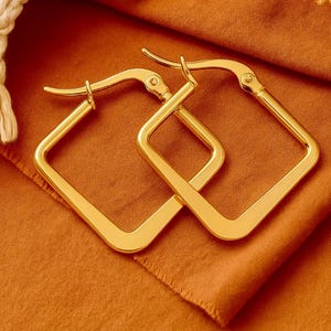 Quadratische flache Kante Reifen | 25mm | Hypoallergene Edelstahl-Ohrringe | 750er Gold | Breite Seite | Boho Ethno Tribal Original Ohrringe