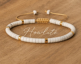 Howlite Bracelet | SERENITY/CALMING/INSOMNIA/Anxiety | Fine Bracelet | Natural Gemstone | Boho Minimalist Bracelet | Adjustable | 4.5mm
