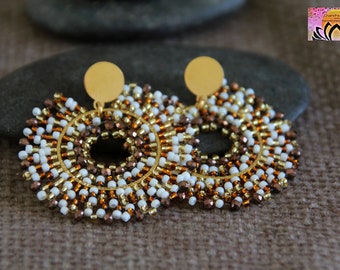 Bohemian Handwoven Glass Beads Earrings | Handmade Beaded Charms | 48mm | Artisanal Earrings | Handcrafted Original | Stainless Steel Studs